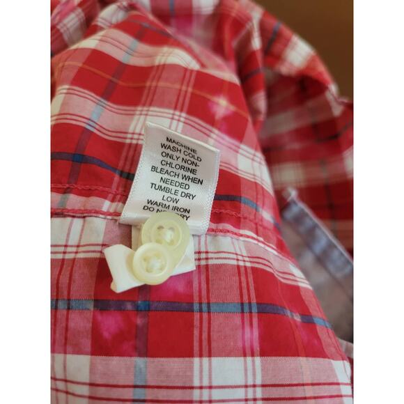 Banana Republic Button down Shirt Reverse tie-dye Plaid Long Sleeve Large Slim - Picture 7 of 11